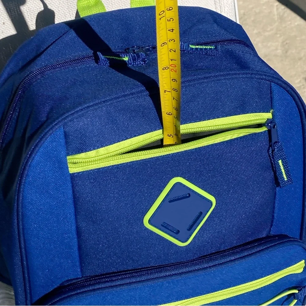 Blue Backpack with Green Trim Side Pockets New
